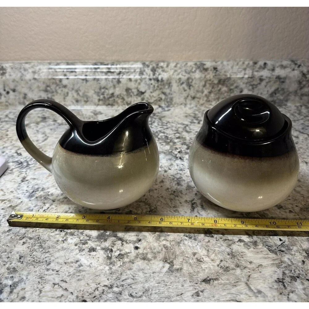 Sango Nova Black 4932 Sugar Bowl with Lid and Creamer